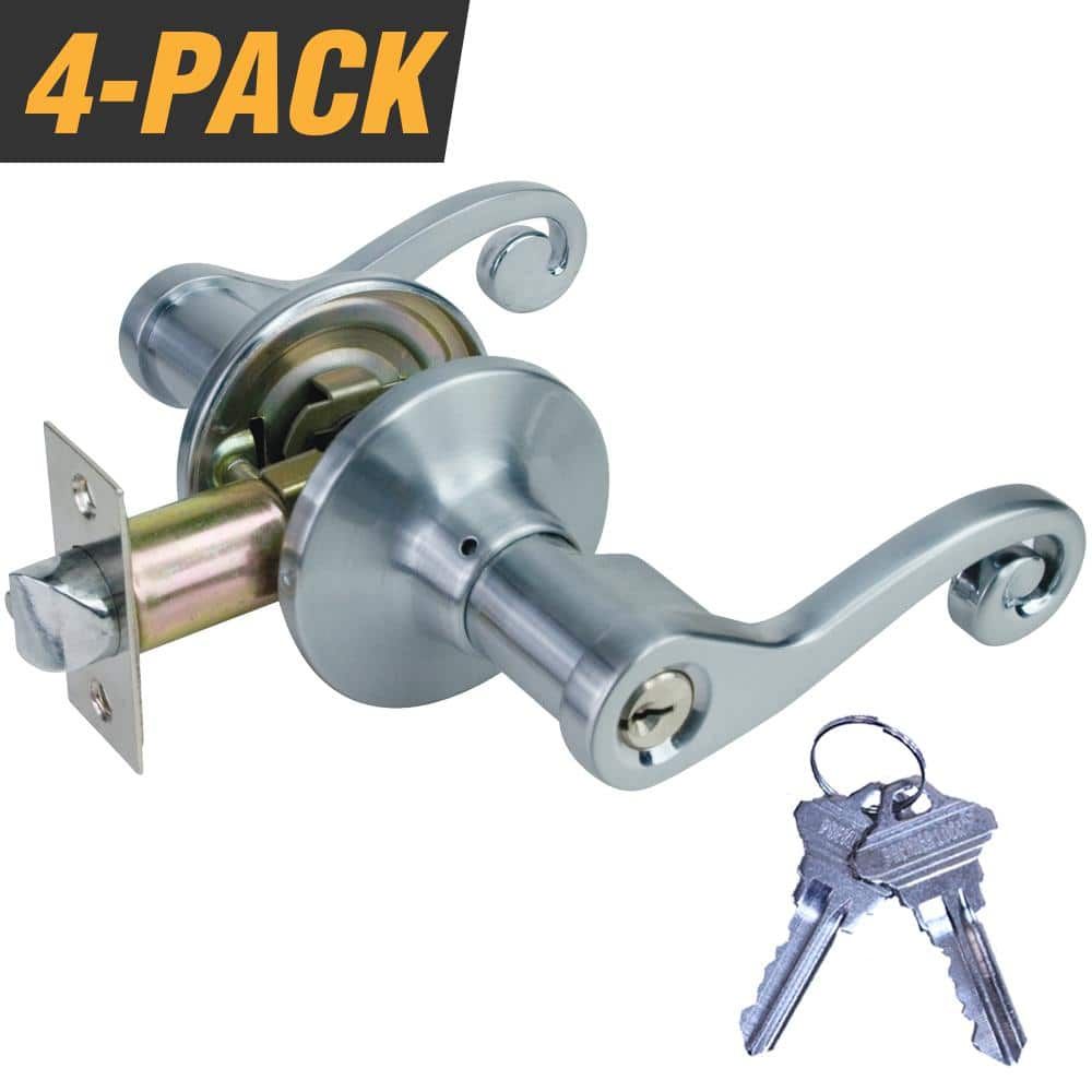Satin Nickel Decorative Keyed Entry Door Lever Set, 4-Pack