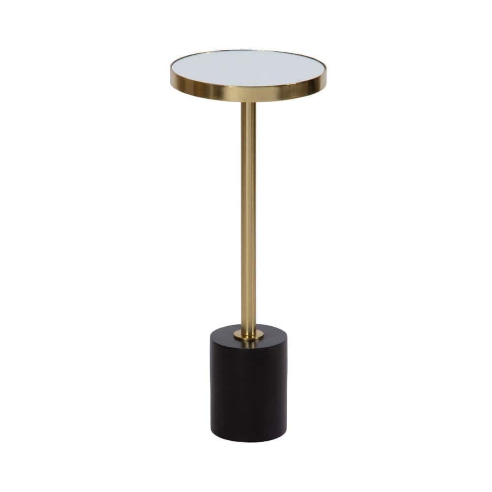 Hescott Black and Gold Round Mirrored Pedestal Table