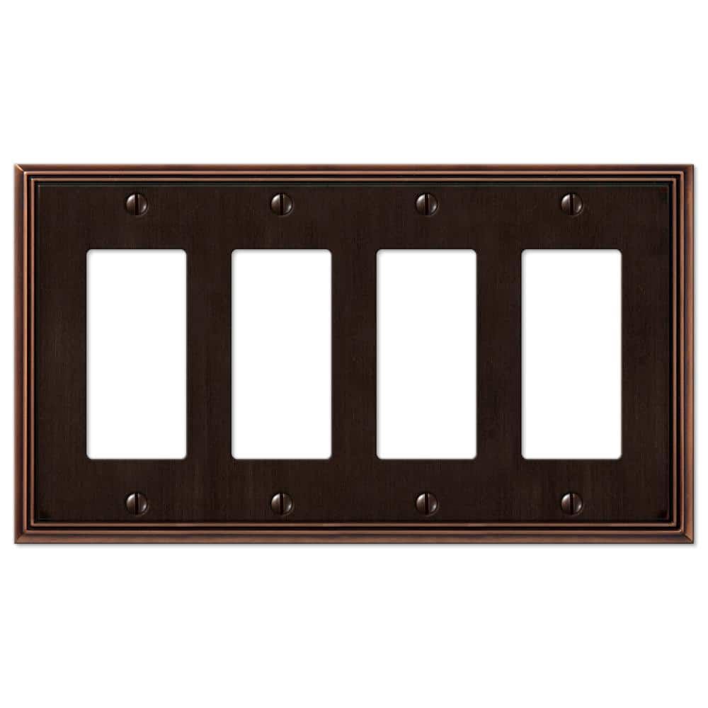 Aged Bronze 4-Gang Quad Rocker Metal Wall Plate