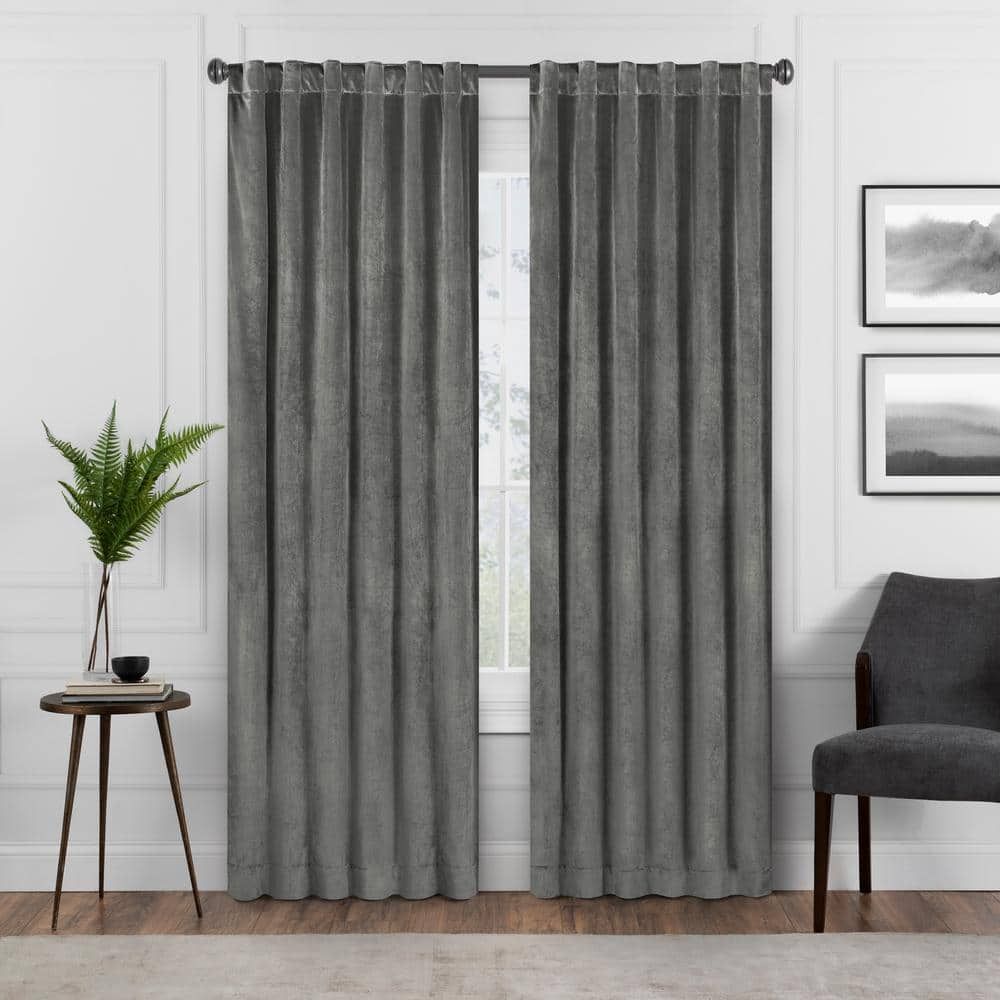 Charcoal Velvet Blackout 108-Inch Rod Pocket Curtain Panel