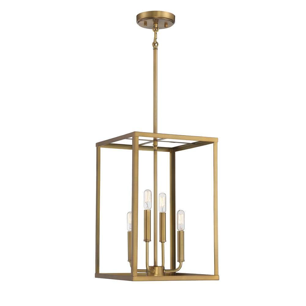 Meridian 18" Natural Brass 4-Light Geometric Pendant