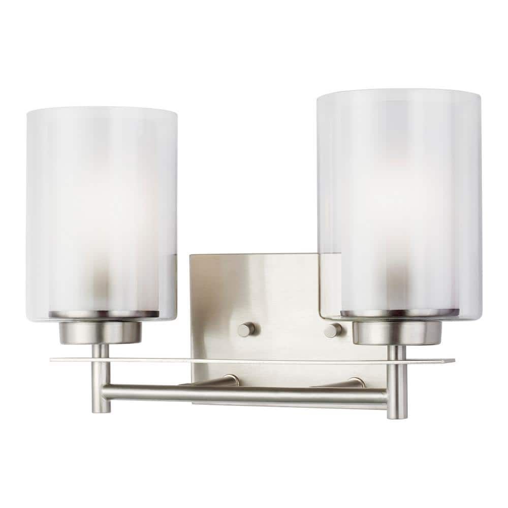Elmwood Park Brushed Nickel 2-Light Vanity with Satin Etched Glass