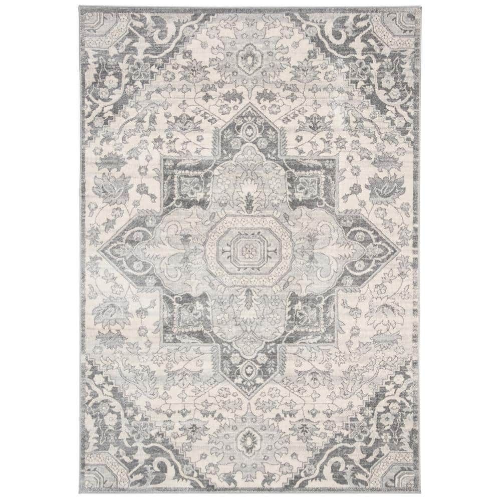 Brentwood 3' x 5' Grey and Cream Synthetic Non-Slip Area Rug