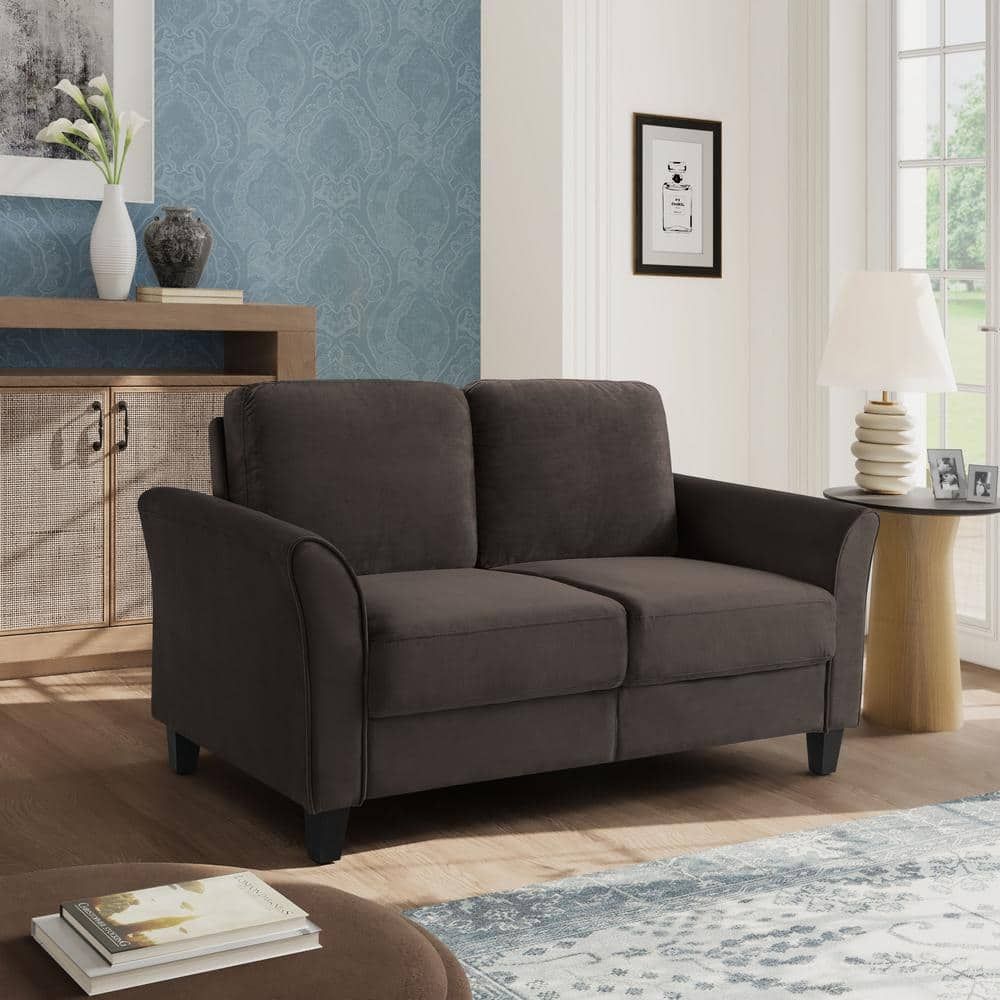 Wesley Coffee Microfiber Loveseat with Curved Arms