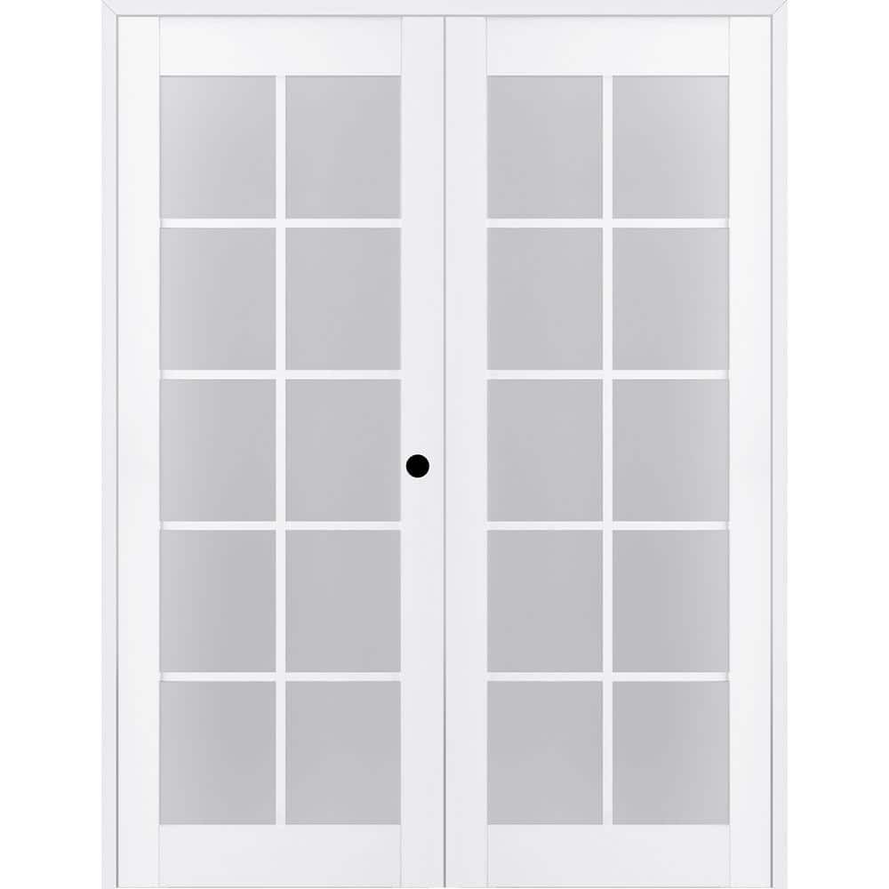 Palladio 10-Lite Frosted Glass White Wood Composite Prehung French Door