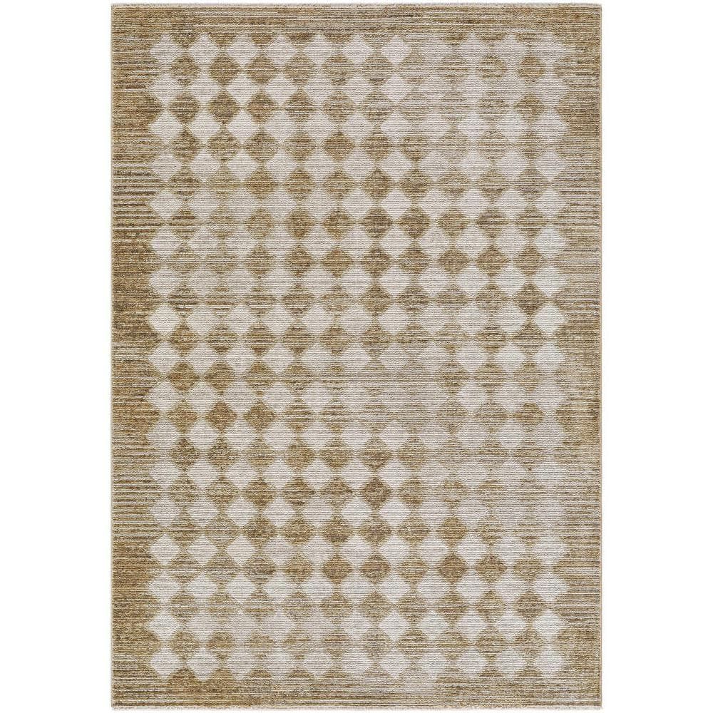 Myrtle Avenue Taupe and Cream Synthetic Checkered Area Rug