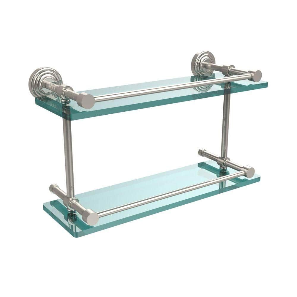 Elegant 16" Polished Nickel Wall Shelf with Tempered Glass