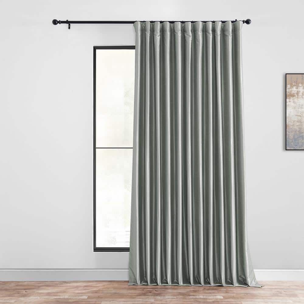 Silver Faux Silk Blackout Puddle Length Curtain Panel