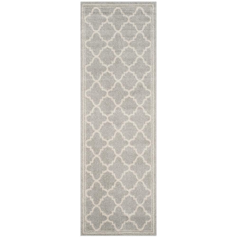 Reversible Round Beige & Light Grey Geometric Synthetic Rug