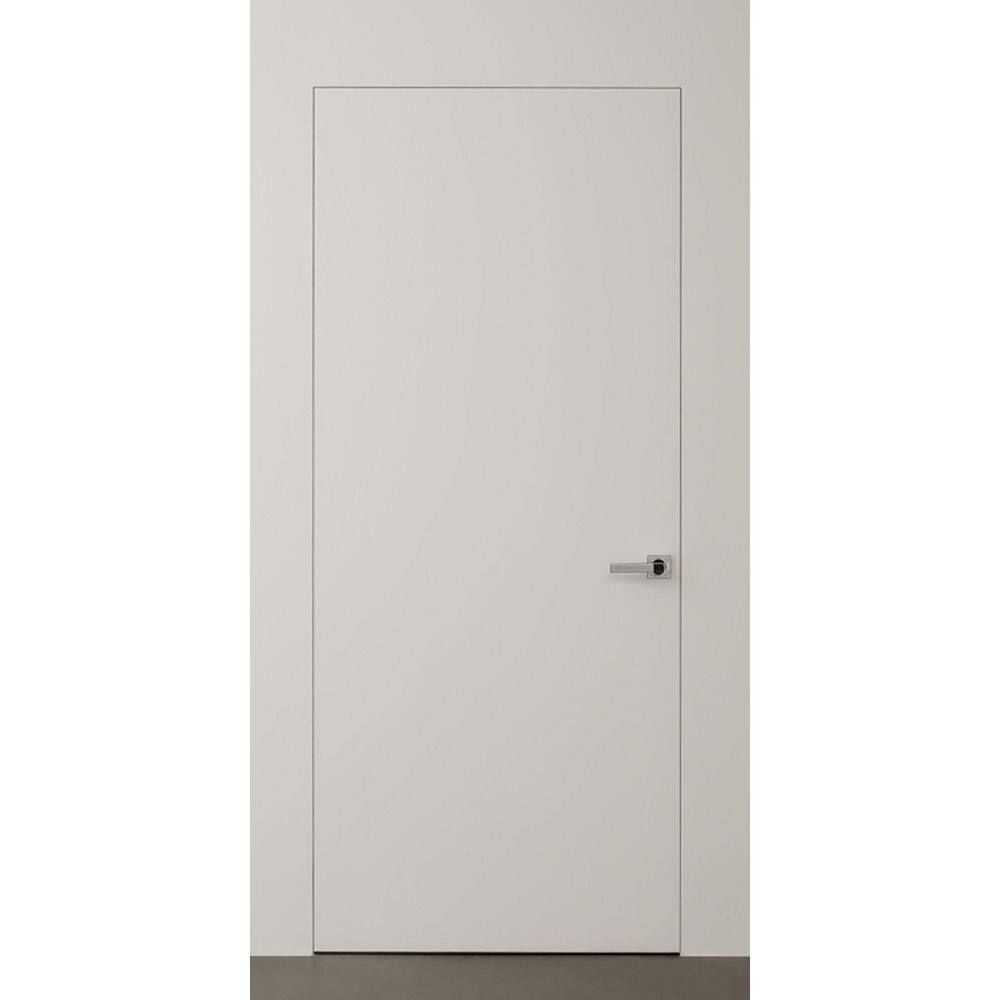 Primed White Solid Core Composite Frameless Interior Door with Satin Nickel Hinges