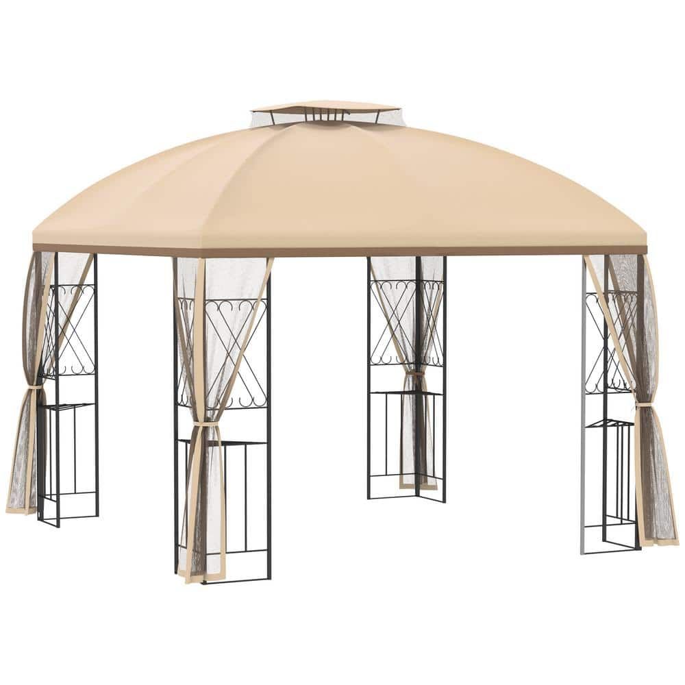 10 ft. x 10 ft. Beige Steel Patio Gazebo with Mesh Netting