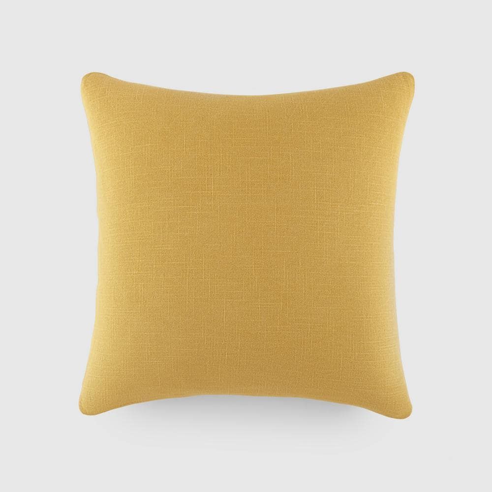 Mustard Yellow Cotton Distressed 20" Square Throw Pillow Set