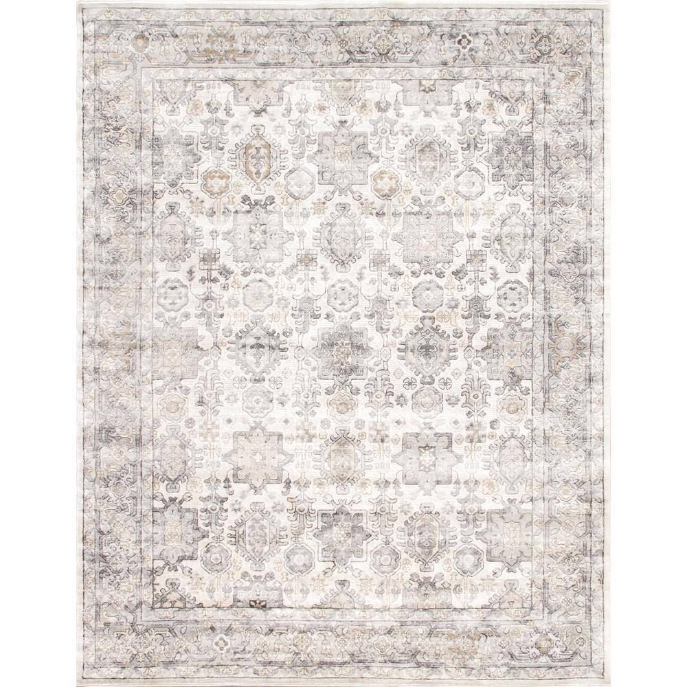 Ivory and Grey Rectangular 9' x 12' Synthetic Area Rug