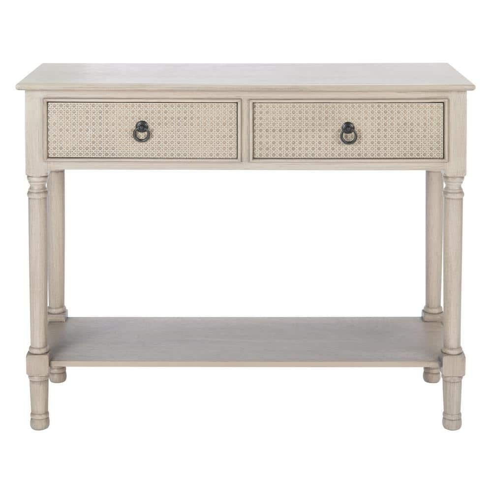 Greige Textured 2-Drawer Metal & Wood Console Table