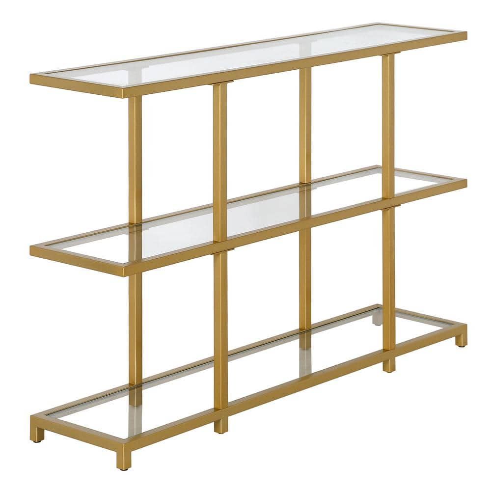 Greenwich Brass and Glass Console Table with Storage, 42"