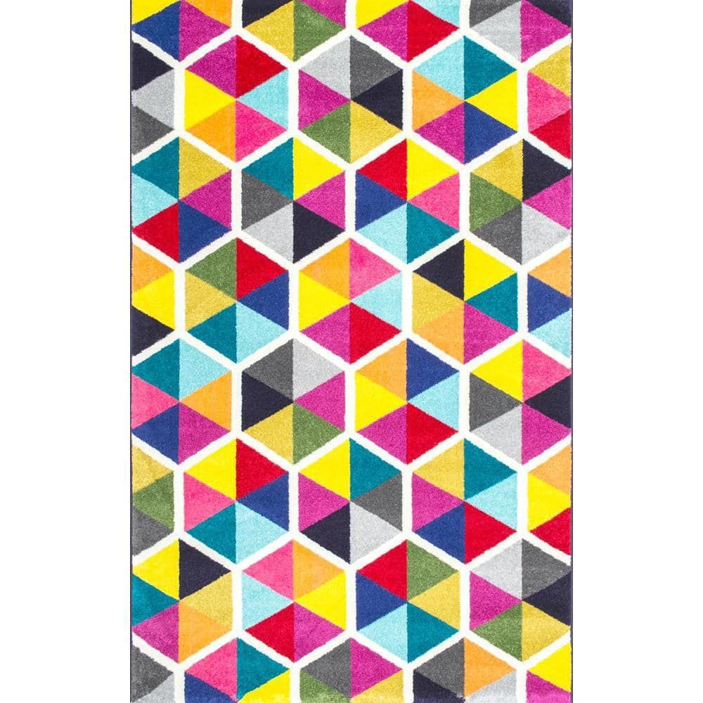 Vibrant Geometric 3x5 Multicolor Synthetic Area Rug