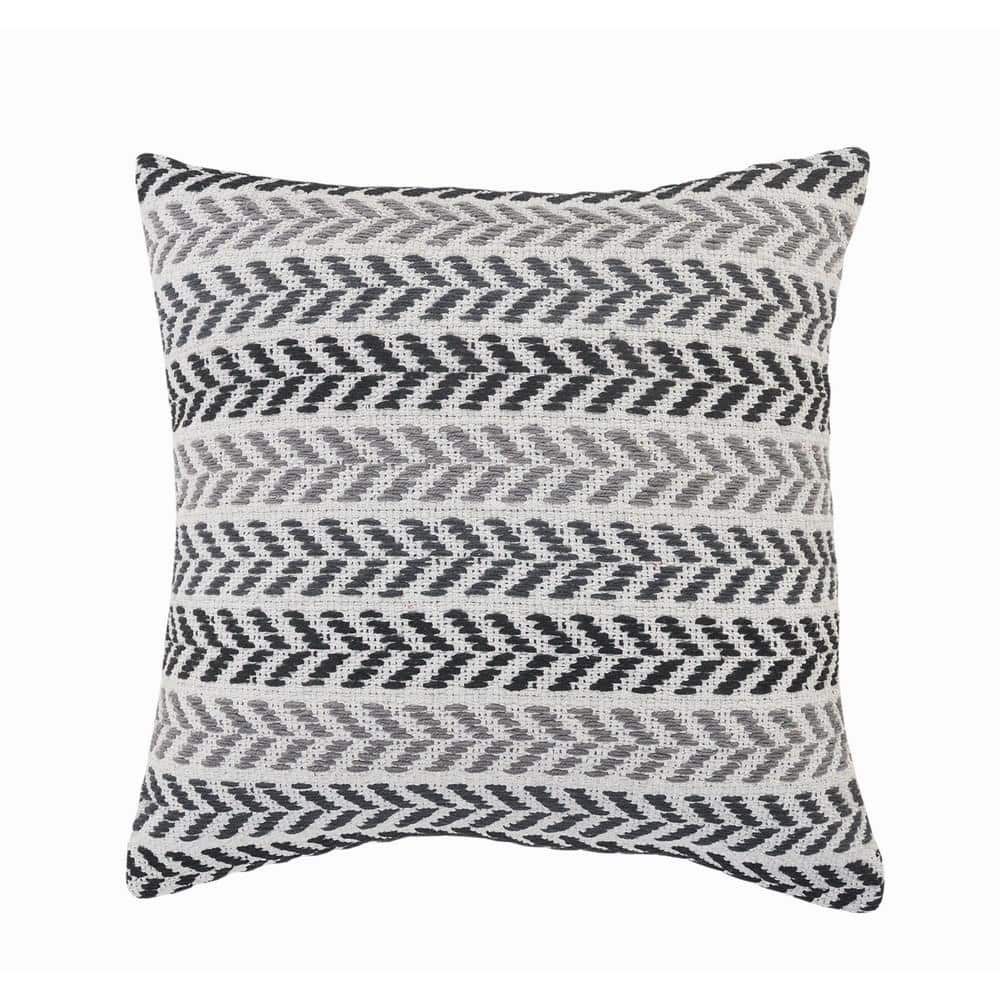 Black and Gray Chevron Embroidered Cotton Throw Pillow