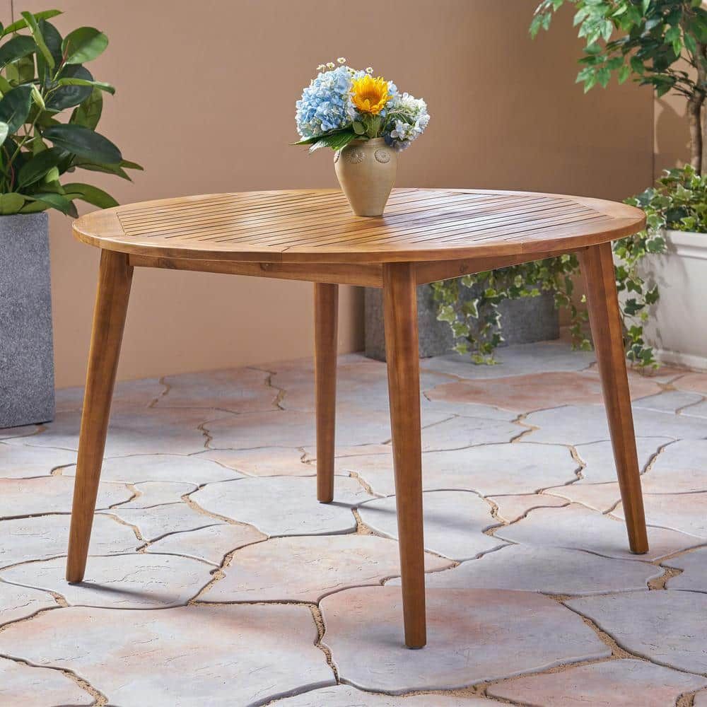 47 in. Teak Round Acacia Wood Outdoor Dining Table