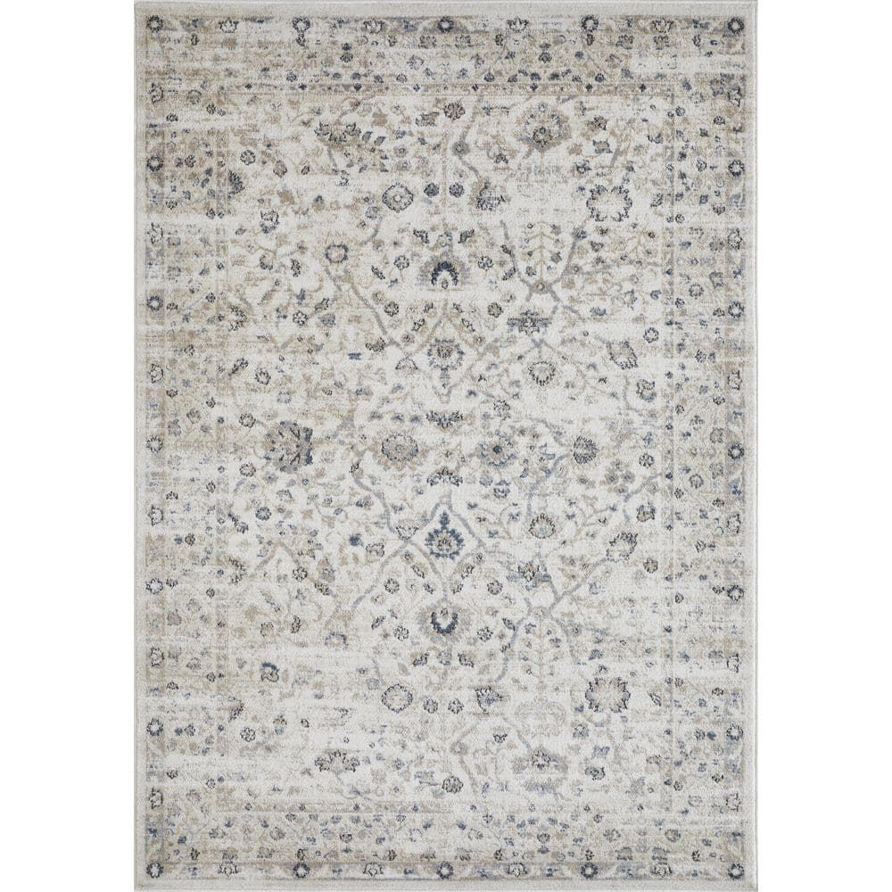 Blue Blossom Border 9' x 12' Synthetic Easy-Care Area Rug