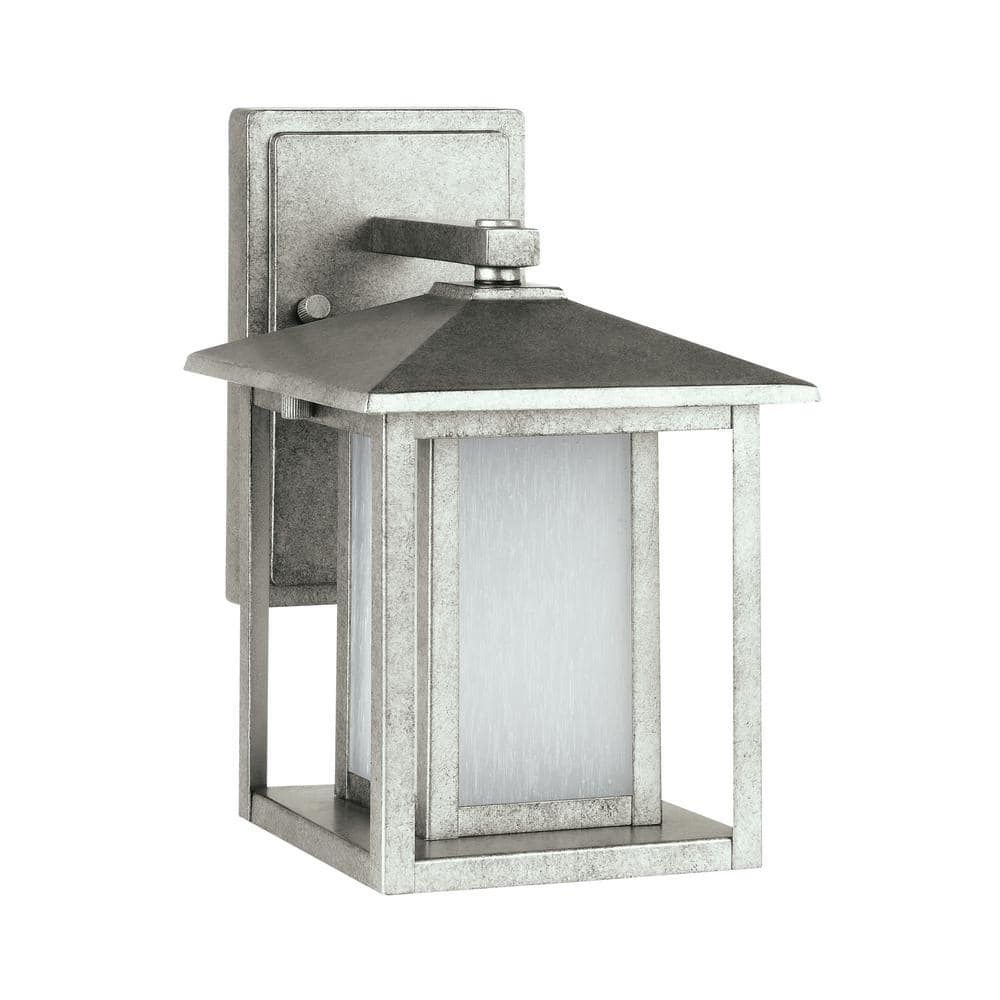 Hunnington Weathered Pewter Outdoor Wall Lantern with Etched Seeded Glass