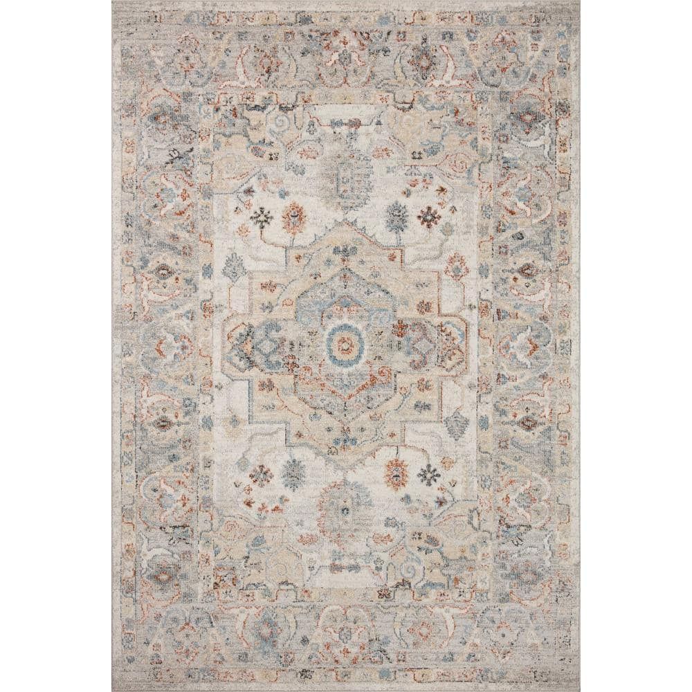 Ivory and Multi Polyester Round 5'-3" Area Rug