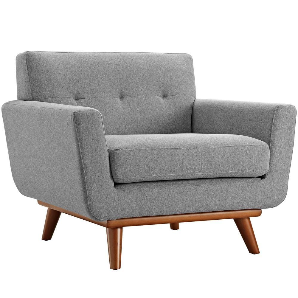 Expectation Gray Plush Upholstered Accent Chair with Cherry Wood Legs