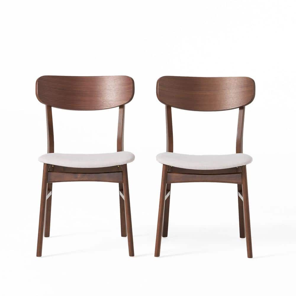 Emmeline High-Back Ladderback Light Beige Fabric Dining Chairs, Walnut Finish - Set of 2