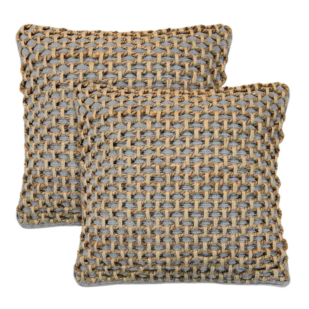 Boho Gray and Beige Cotton Jute Textured Throw Pillow Set