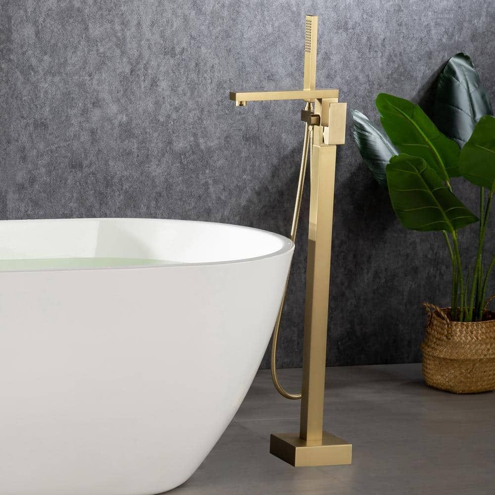 Brushed Gold Freestanding Tub Faucet with Hand Shower