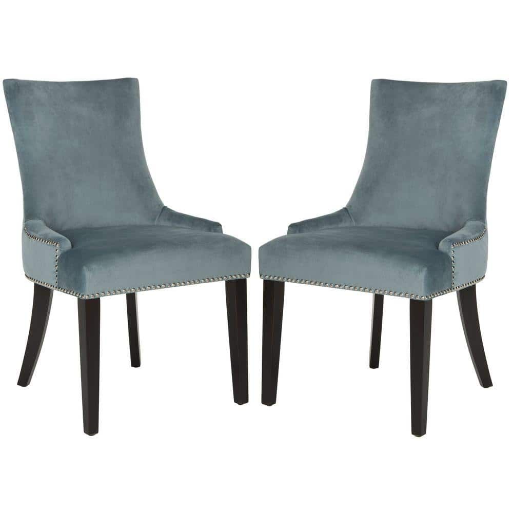 Elegant Blue Velvet Upholstered Side Chair with Silver Nailhead Trim