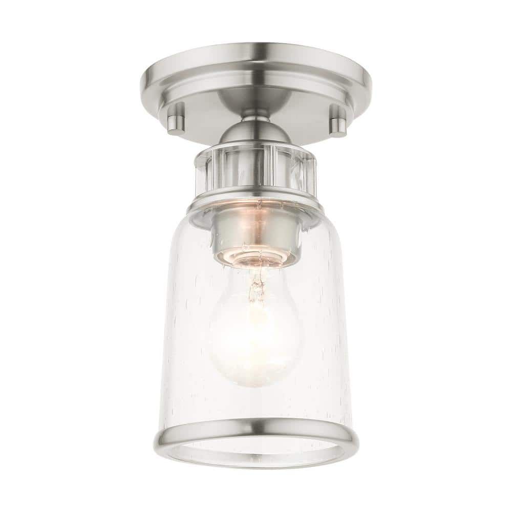 Brushed Nickel and Clear Glass 1-Light Flush Mount