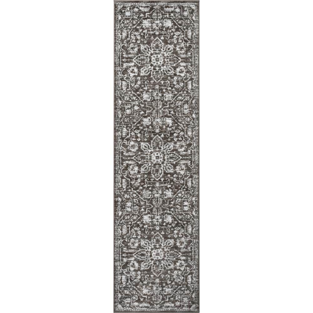 Vintage Bohemian Floral Gray Soft Runner Rug 2'7" x 9'10"