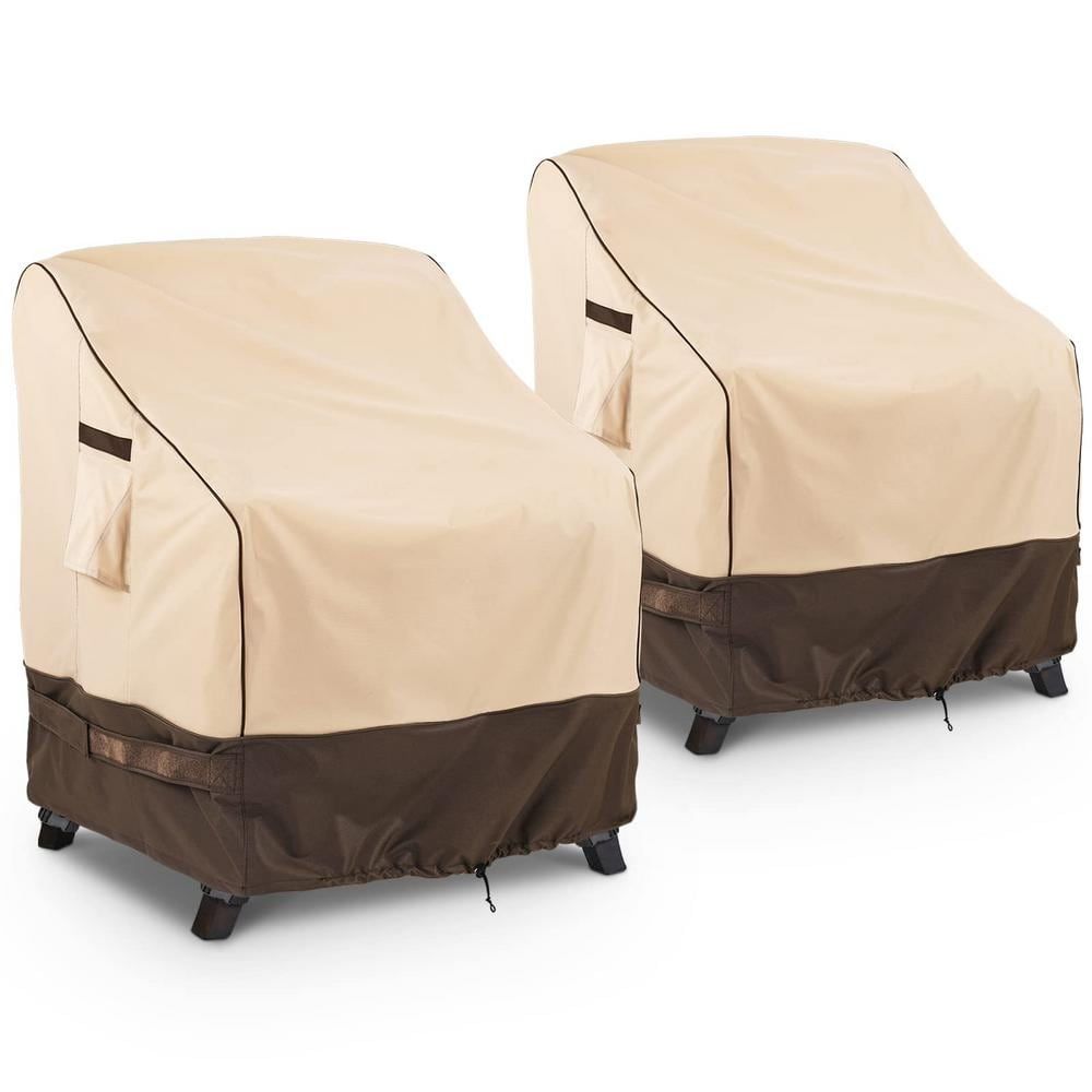 Khaki and Brown Waterproof Outdoor Chair Covers, 33" W x 34" D x 31" H (2-Pack)