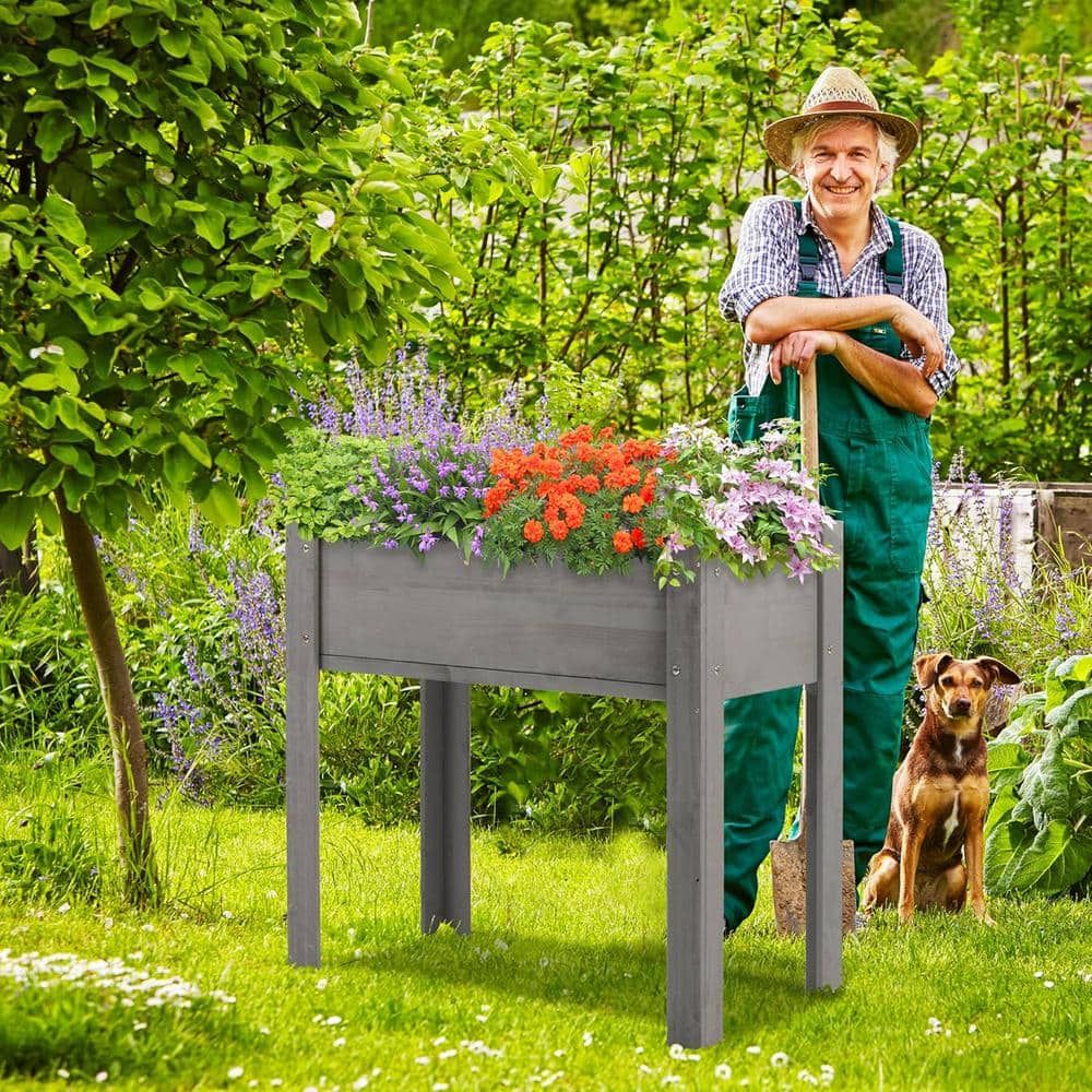 Gray Wooden Raised Garden Bed with Legs, 31 x 31 x 16 in.