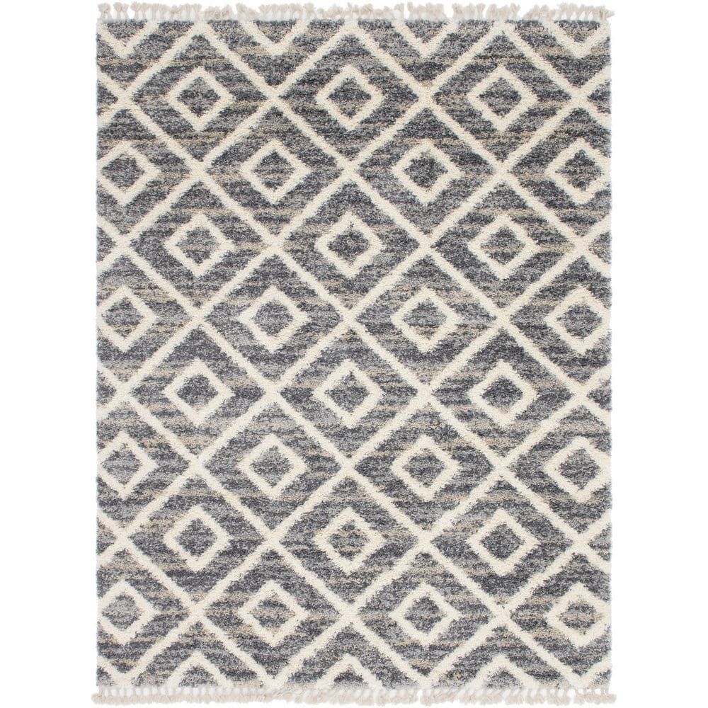 Gray Geometric Shag Synthetic 9' x 12' Area Rug