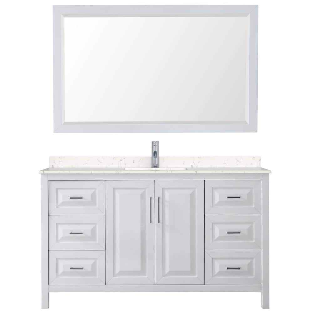 Daria White 60" Single Vanity with Light-Vein Carrara Marble and Square Sink