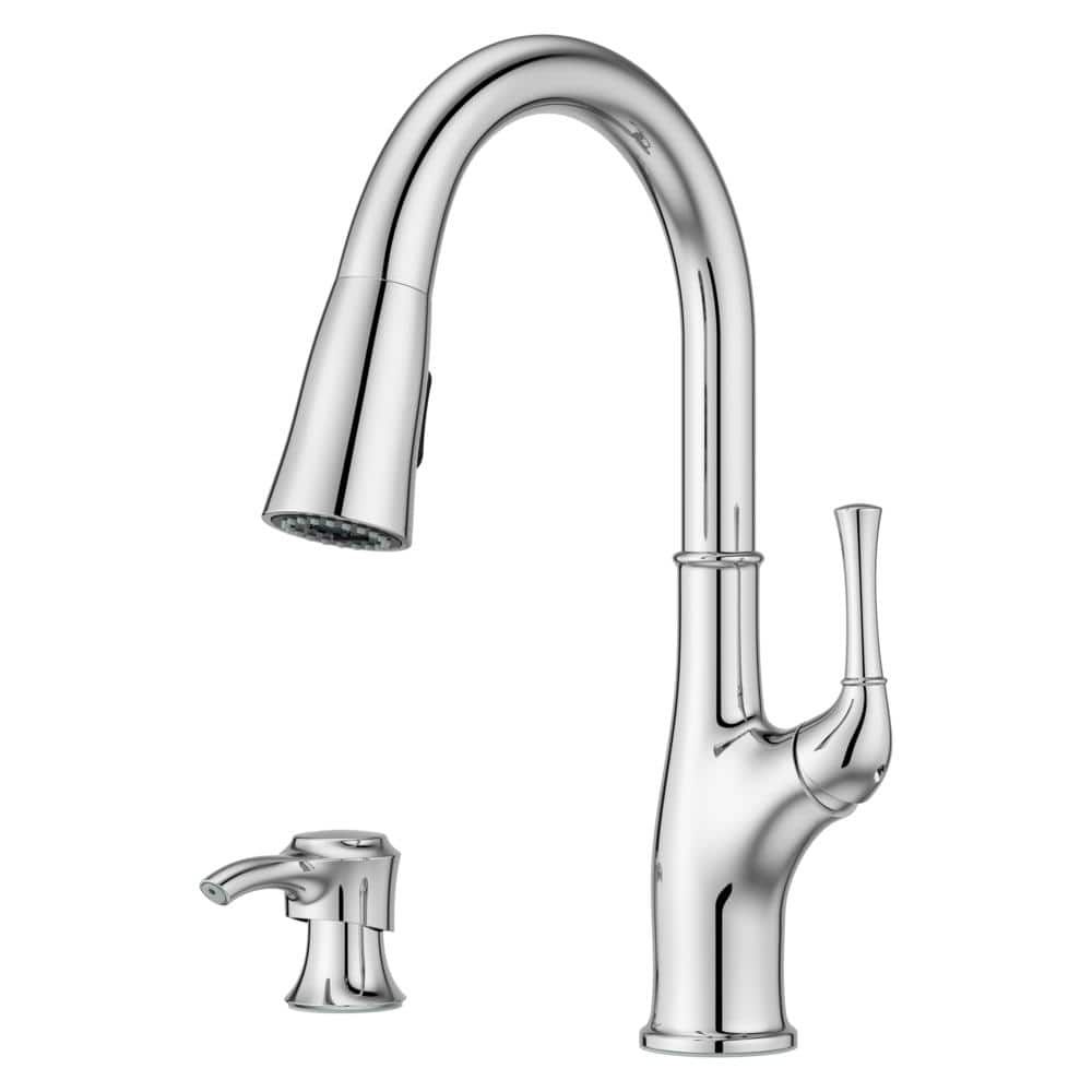 Alderwood Polished Chrome High-Arc Kitchen Faucet with Pull-out Spray