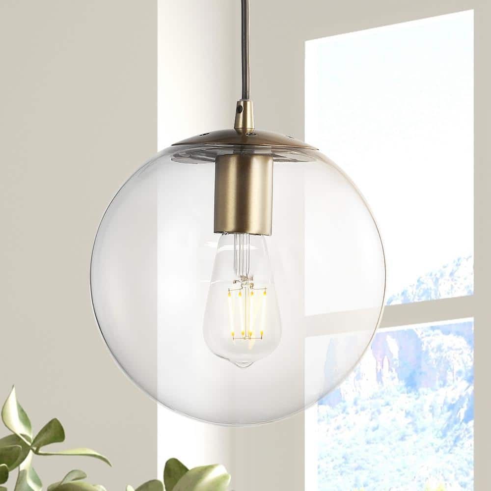 Clear Glass and Brass Globe LED Pendant Light