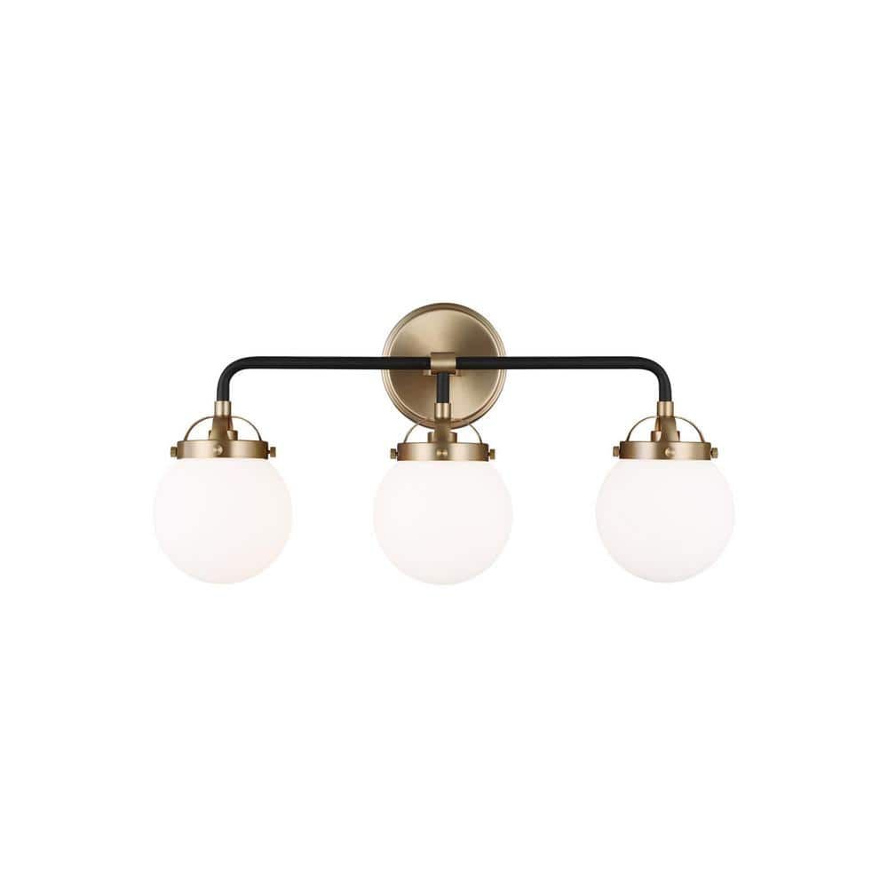 Satin Brass and Black 3-Light Globe Vanity Light