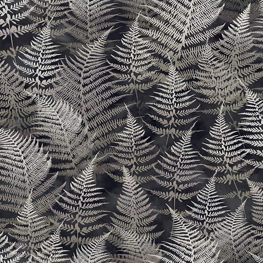 Charcoal and Silver Fern Pattern Removable Wallpaper Roll
