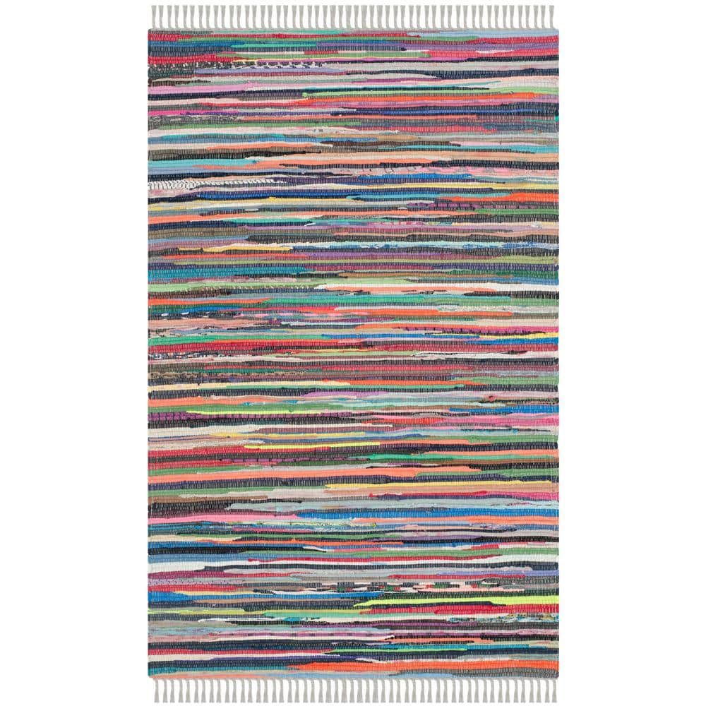 Handmade Multicolor Stripe Flat-Woven Wool-Cotton Blend Rug