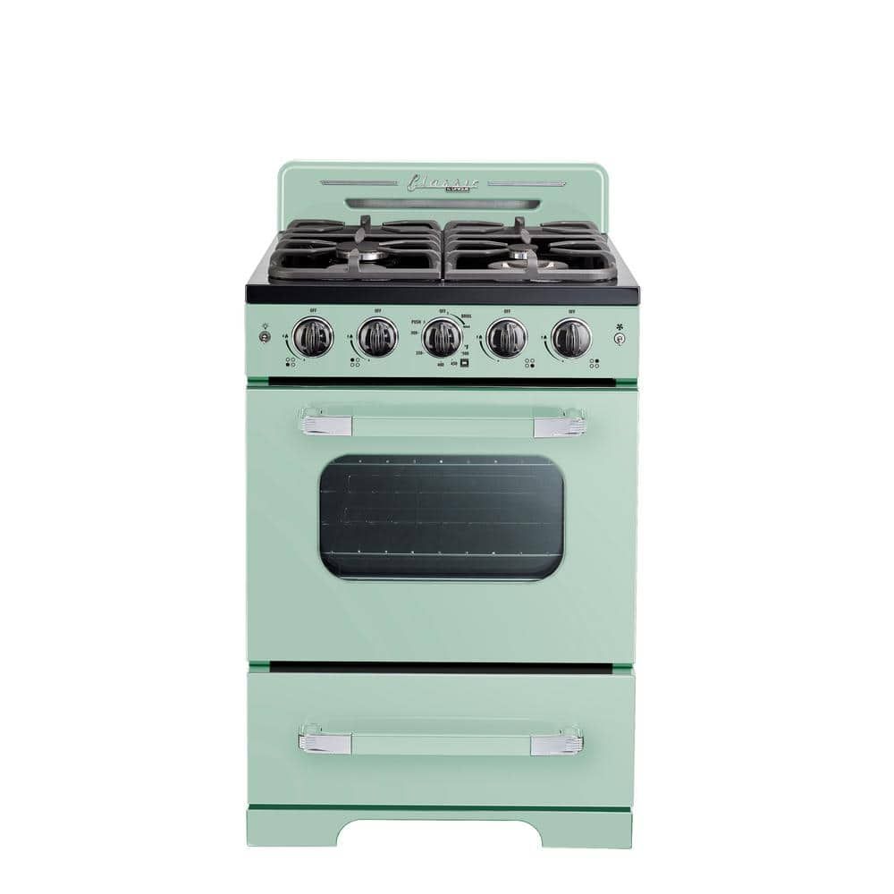 Summer Mint Green Retro 24" Gas Range with Convection Oven