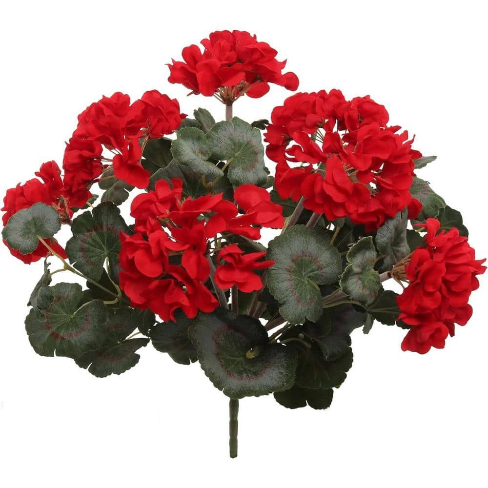 18-inch UV Resistant Red Artificial Geranium Bush for Indoor/Outdoor Decor