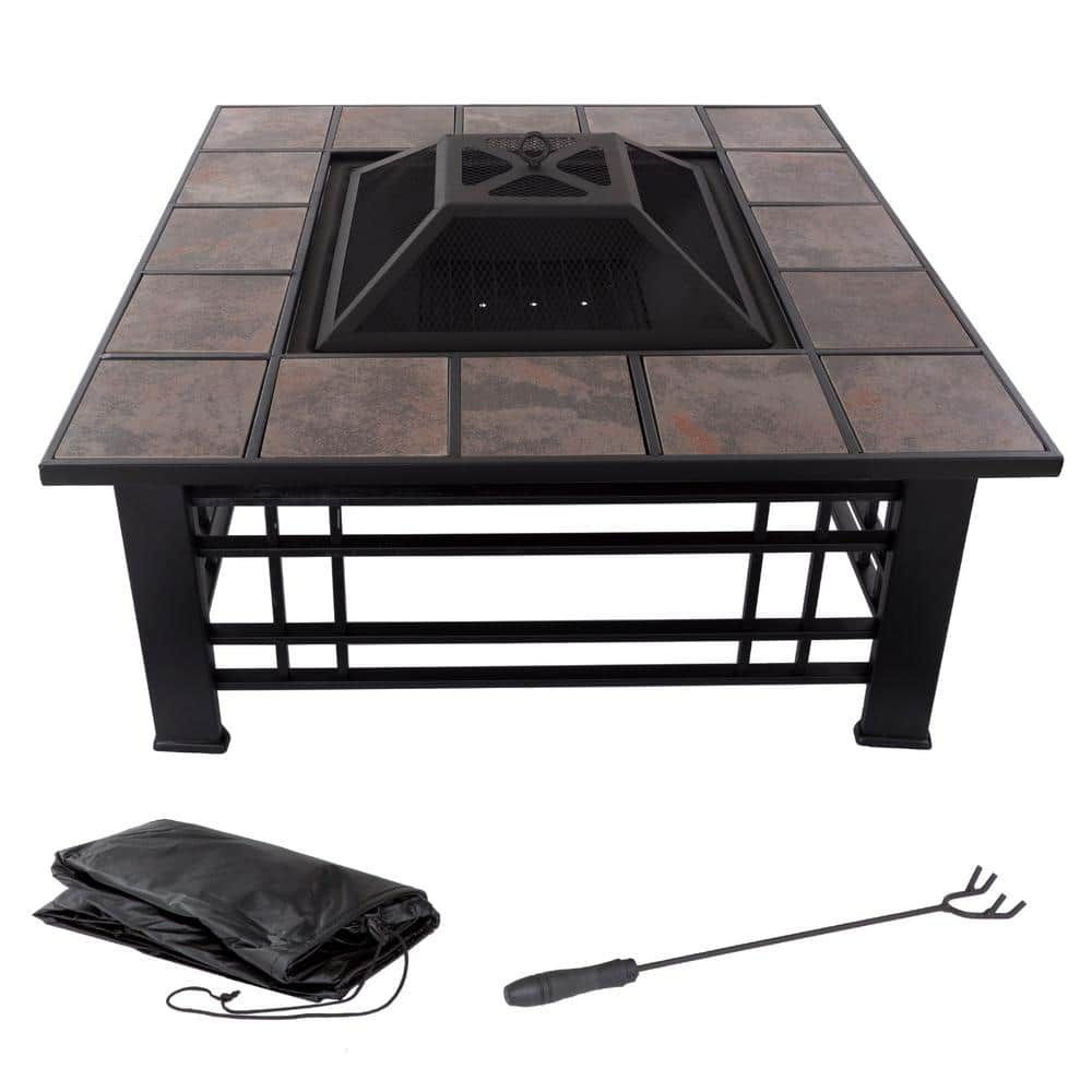 32" Black and Orange Wood-Burning Fire Pit Table