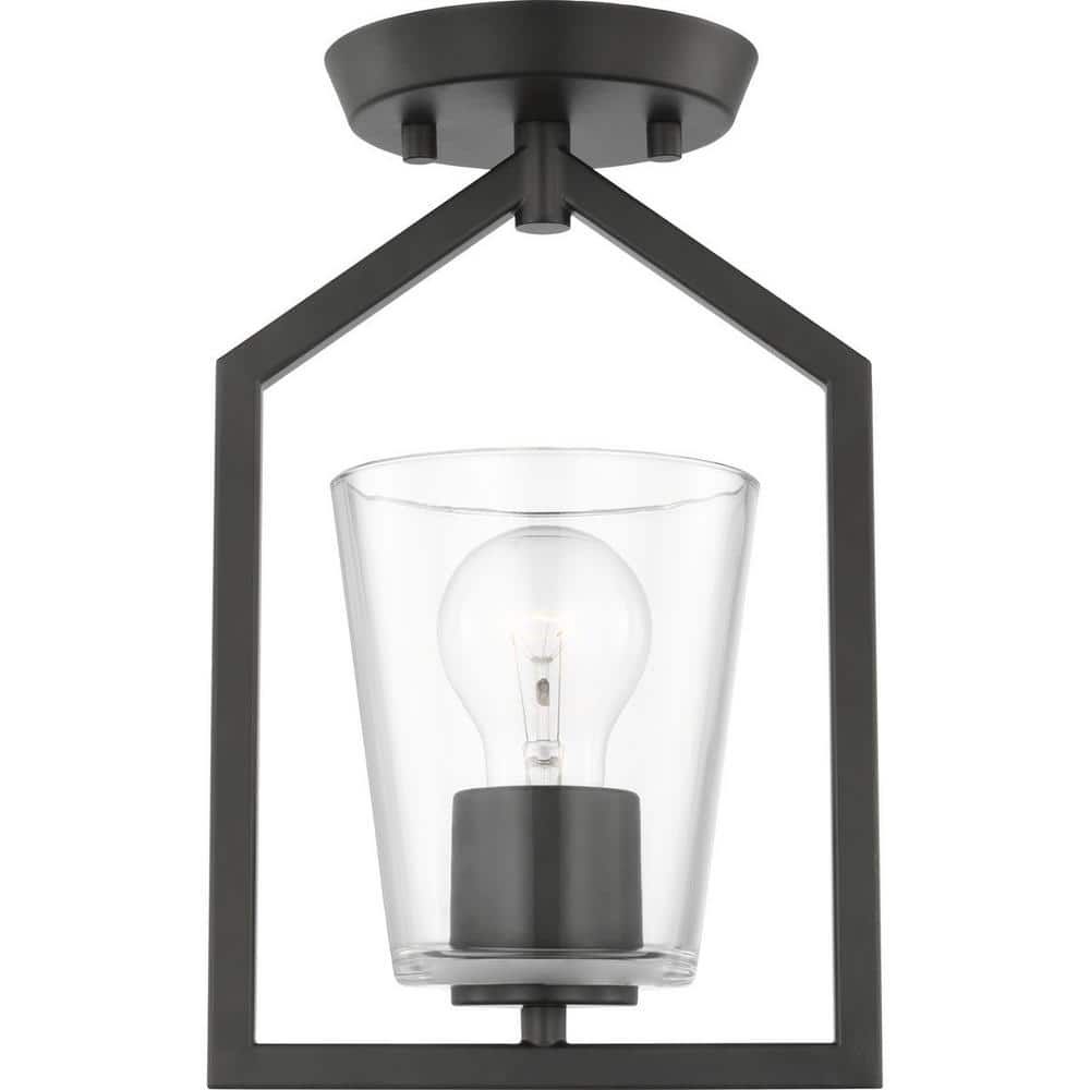 Vertex Matte Black and Clear Glass Semi-Flush Mount Light