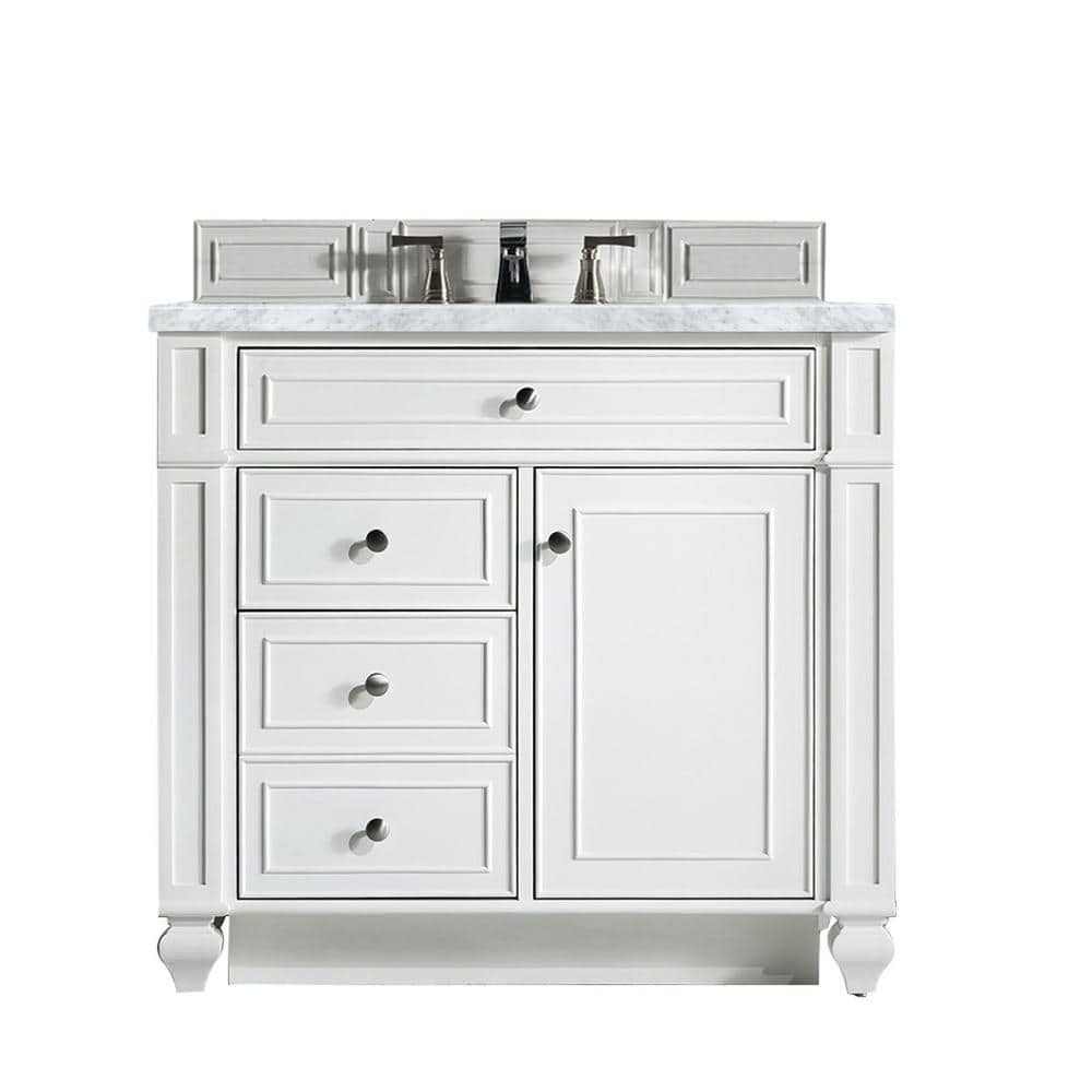 Bright White Plywood Single Vanity with Carrara Marble Top