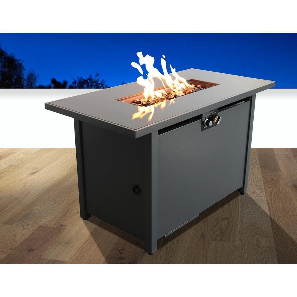 42" Black Steel Rectangular Gas Fire Pit Table