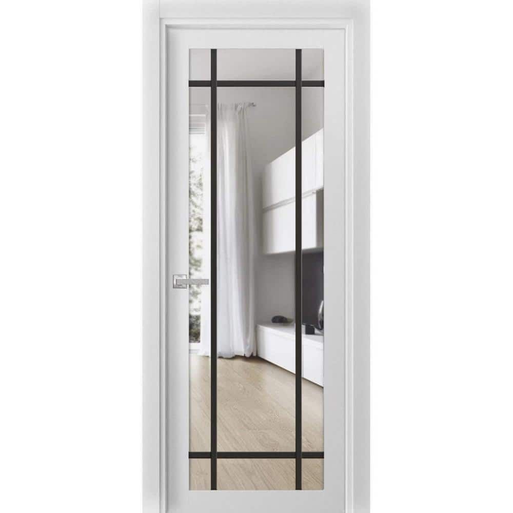 84 in. White MDF Sliding Door with Clear Glass Panel