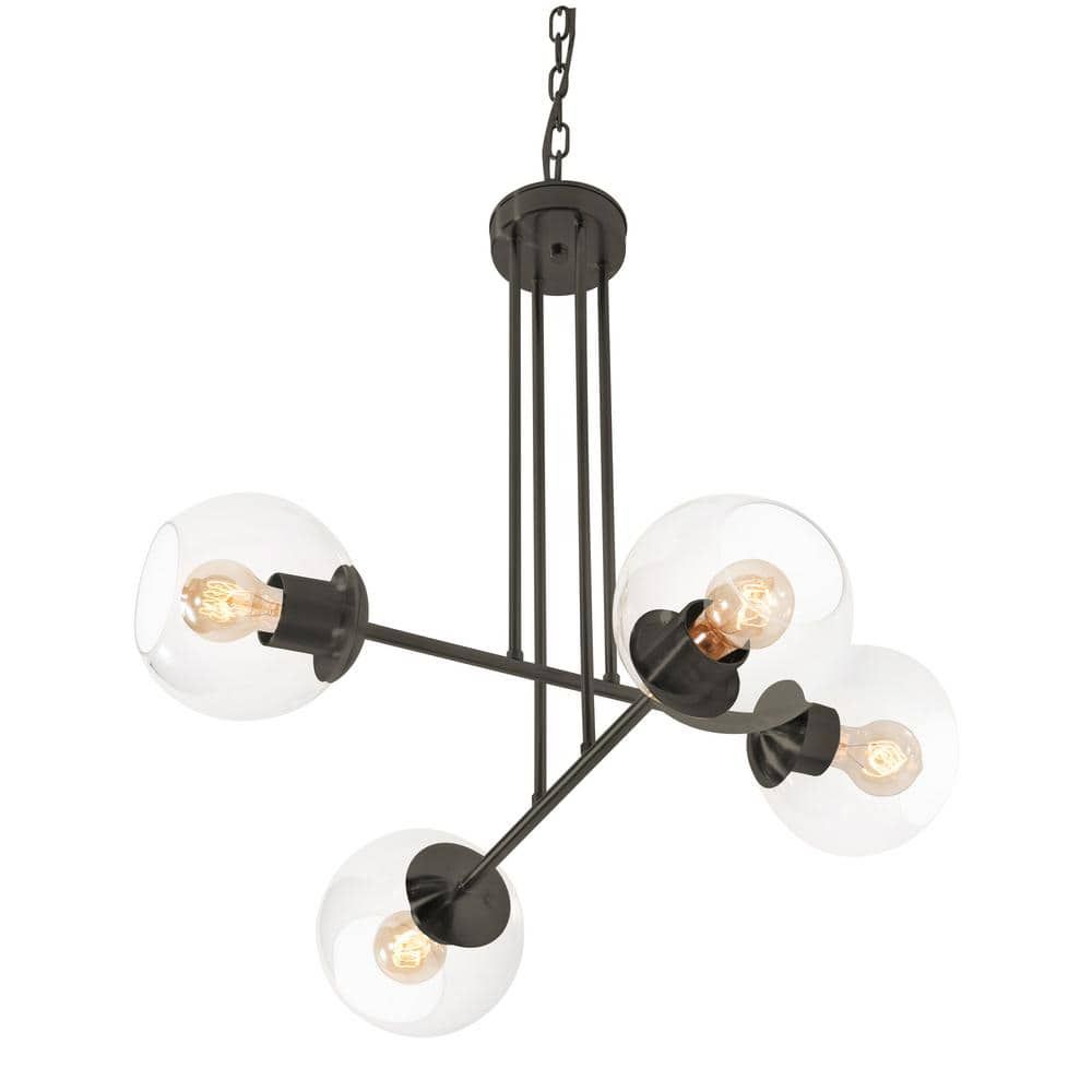Jamie 25" Clear Globe Glass Pendant in Satin Nickel and Black