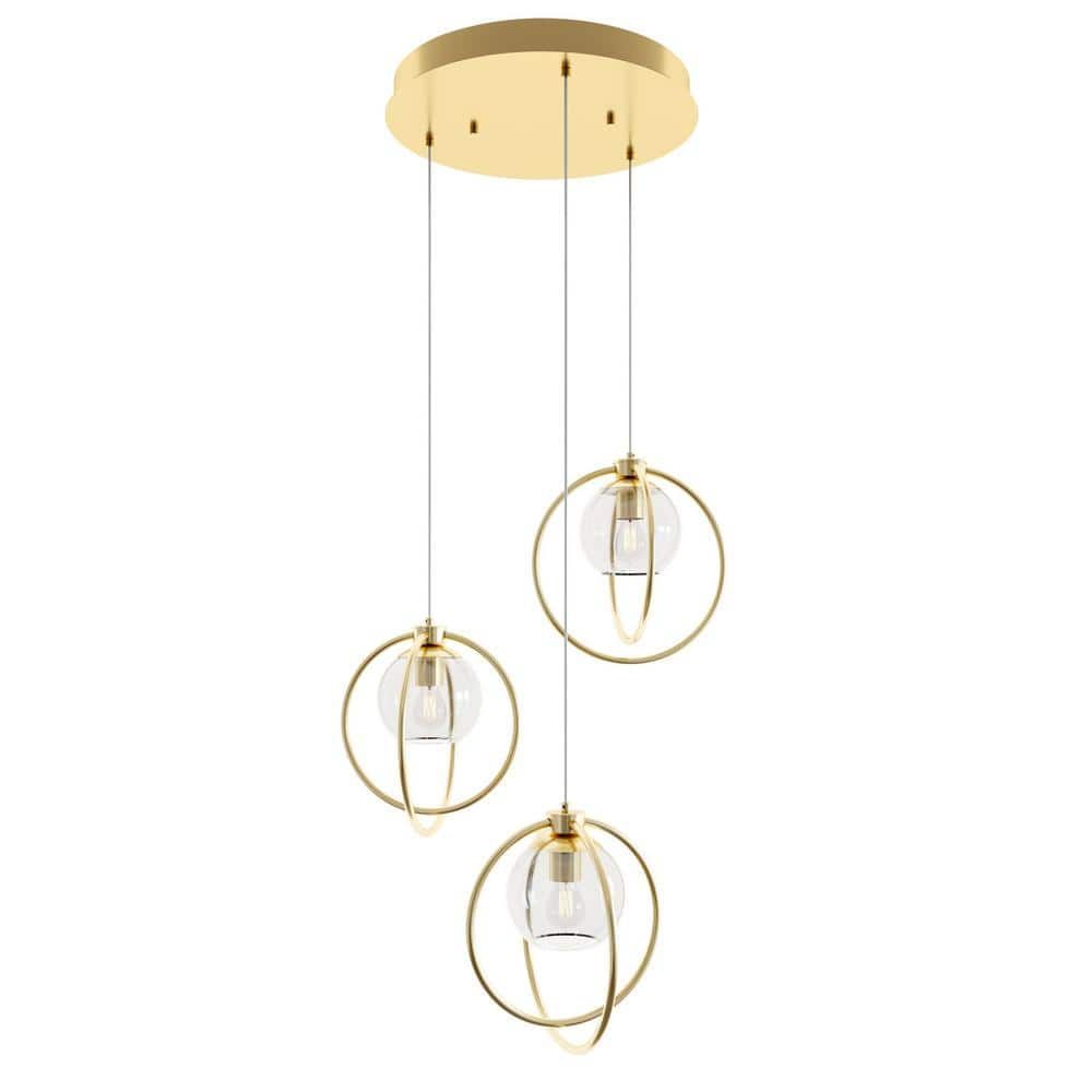 Modern Globe Pendant Light in Satin Nickel with Brass Accents